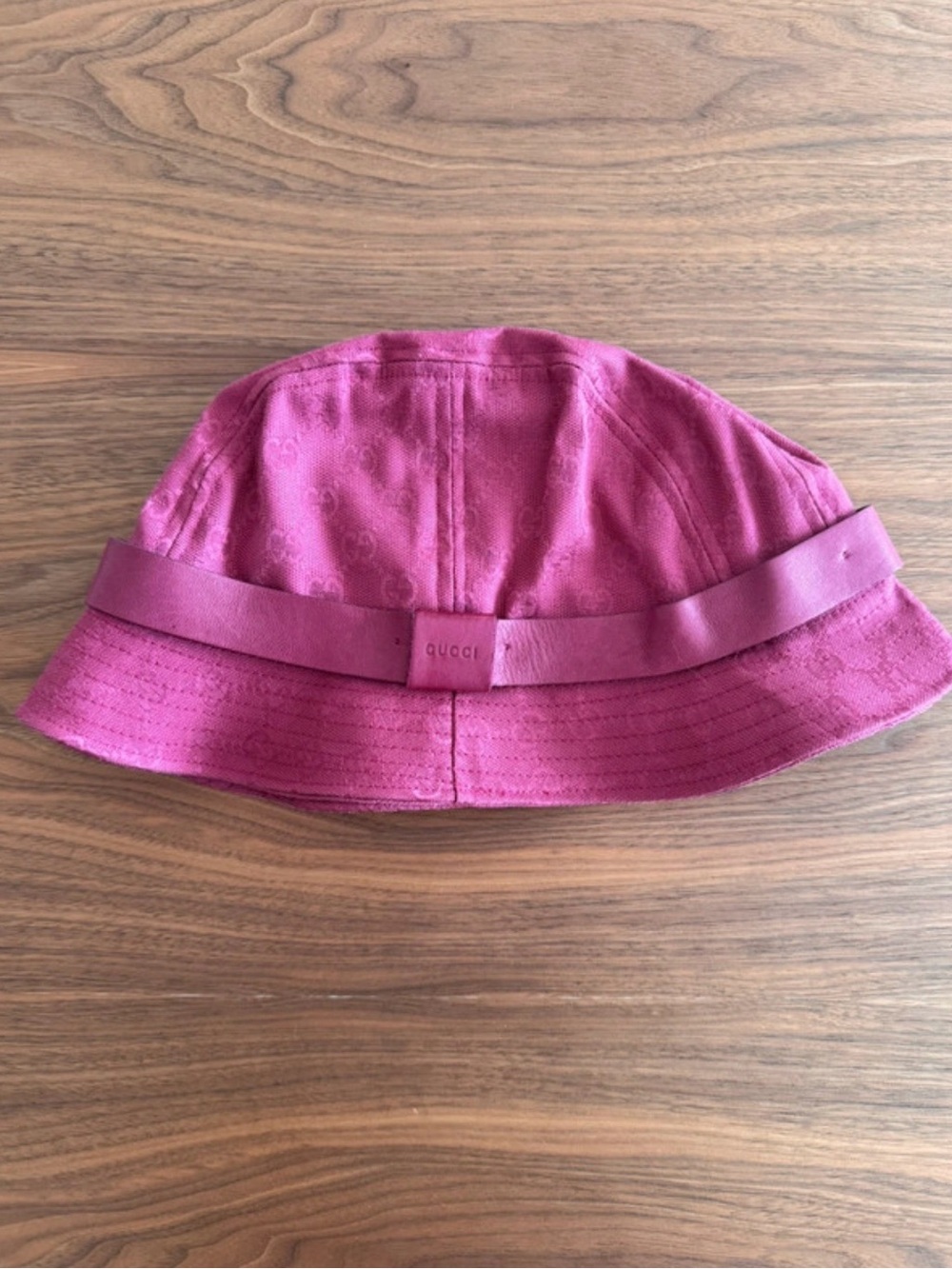 Gucci Pink Monogram Bucket Hat with Leather Band